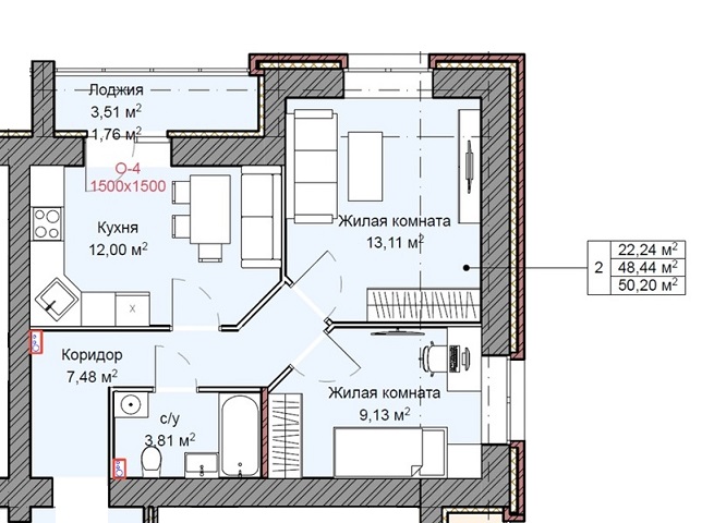 планировка квартиры 50 м2